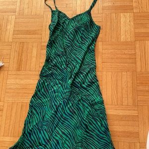 Nation LTD Los Angeles green striped slip midi dress